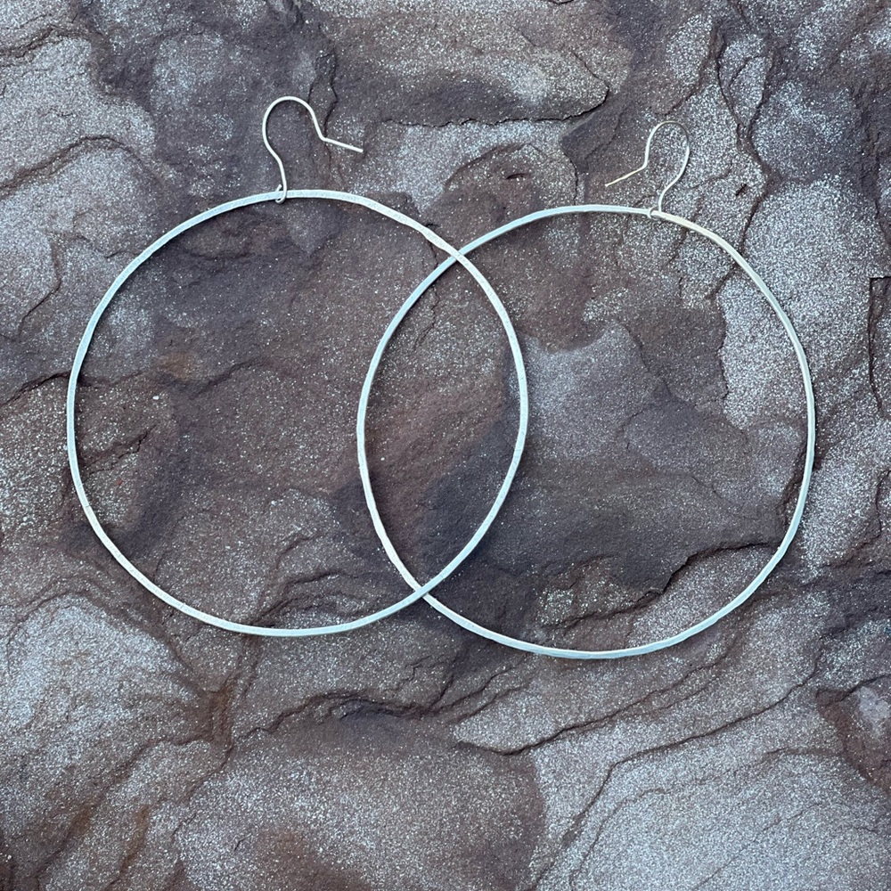Sterling Silver Hammered 3” Chola Hoops